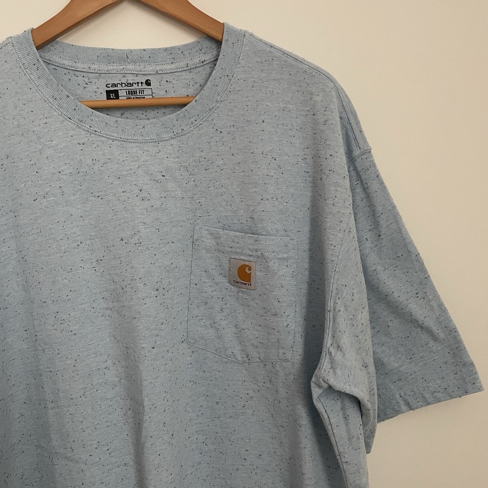 Carhartt Mens XL Light Blue Loose Fit‎ Shirt Logo Pocket Workwear Cotton Blend - Picture 4 of 11